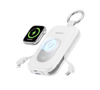 RORRY Powerbank Power Bank 20000mAh 30W PD Quick Charger - Cargador portátil con 2 Cables Integrados, batería Externa para teléfono móvil con Llavero, para iPhone, Apple Watch, iPad, Color Blanco
