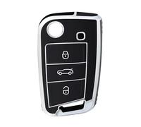 RORVECQ Para VW Para Golf 7 Para Variant Para Polo Para Tiguan Para Cupra Para Skoda Para Octavia Funda Protectora Suave TPU Llave Coche(Negro Plata)