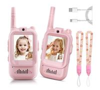 (Rosa, 2 unidades) Walkie Talkies de vídeo para niños, paquete de 2 intercomunicadores de vídeo portátiles recargables para n