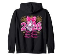 Rosa 2026 Año Nuevo Disco Ball Bow Celebración Nueva Gracia Sudadera con Capucha