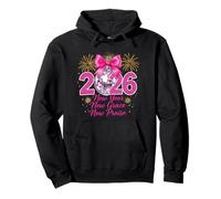 Rosa 2026 Año Nuevo Disco Ball Bow Celebración Nueva Gracia Sudadera con Capucha