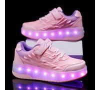 (Rosa, 37) Tuinanle - Patines de dos ruedas para mujer y hombre, con hebilla y luz LED, zapatillas luminosas