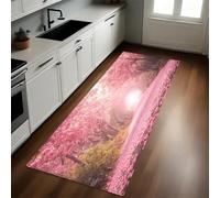 Rosa Alfombra 40 x 120 cm Camino de Flores y cerezos en Flor Antideslizante Lavable en Lavadora, Tapis Moderno de Pelo Corto para Cocina, Comedor y Habitación