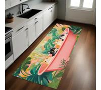 Rosa Alfombra 40 x 120 cm Plantas Tropicales y Gatos Antideslizante Lavable en Lavadora, Tapis Moderno de Pelo Corto para Cocina, Comedor y Habitación