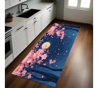 Rosa Alfombra de Cocina 50 x 80 cm Cerezos en Flor bajo el Cielo Estrellado Antideslizante y Lavable, Camino Multiusos Resistente al Desgaste, Antimanchas, Ideal para Bajo Fregadero y Fogones