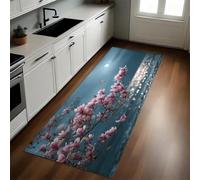 Rosa Alfombra de Cocina 50 x 80 cm Flores de Magnolia y Mariposas bajo la Luna Antideslizante y Lavable, Camino Multiusos Resistente al Desgaste, Antimanchas, Ideal para Bajo Fregadero y Fogones
