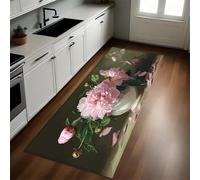 Rosa Alfombra de Cocina 50 x 80 cm Peonía en un jarrón Antideslizante y Lavable, Camino Multiusos Resistente al Desgaste, Antimanchas, Ideal para Bajo Fregadero y Fogones