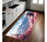 Rosa Alfombra de Cocina 50 x 80 cm Torre de montaña Nevada de Estilo japonés Antideslizante y Lavable, Camino Multiusos Resistente al Desgaste, Antimanchas, Ideal para Bajo Fregadero y Fogones