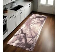 Rosa Alfombra de Cocina 60 x 180 cm Árboles de Cerezo en Flor en el Parque Antideslizante y Lavable, Camino Multiusos Resistente al Desgaste, Antimanchas, Ideal para Bajo Fregadero y Fogones