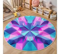 Rosa Alfombra Salon Redonda 150cm, Alfombra Dormitorio con Estampado 3D Geométrico Cristal, Lavable Fantasía Estilo Futurista Alfombras Comedor Antideslizante Tapete para Cocina Halls Balcón