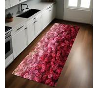 Rosa Alfombras de Cocina Muro de Rosas con Flores Antideslizante 60 x 180 cm Tapete Resistente al Aceite para Cocina, Baño y Sala de Estar