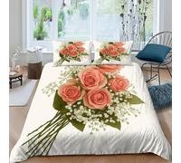 Rosa Aliento Funda De Edrojoón 3 Piezas 3D Impresa Elegant Garden Blooms con Cremallera Y Funda De Almohada King（220x240cm） 100% Microfibra Juego De Ropa De Cama para
