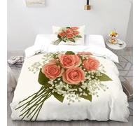 Rosa Aliento Funda Edrojoon 2 Piezas con Impresión En 3D Elegant Garden Blooms con 1 Fundas De Almohada Single（135x200cm） 100% Microfibra Juego De Cama para para Niñosy Hombres