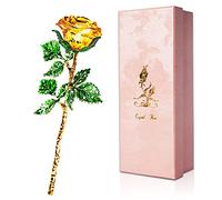 Rosa amarilla de regalo para ella, rosa de cristal K9 con tarjeta de deseo, rosa de cristal 3D, figura de rosa eterna, para mujeres, para cumpleaños, día de la madre, día de San Valentín, Navidad.