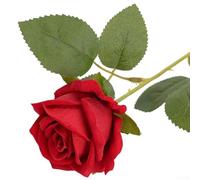 Rosa artificial de terciopelo - Flor de seda multicolor de un solo tallo para decoración de mesa de boda, ramo sintético de larga duración, decoración del hogar y jardín de calidad florista (rojo