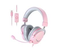 (Rosa) Auriculares FIFINE con conector de 3,5 mm y USB, sonido envolvente 7.1/volumen