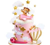 rosa aviones osito de peluche pastel decoración globos aerostáticos avión decoraciones para pasteles topper pastel avión tiempo vuela primer cumpleaños decoración avión cumpleaños baby shower