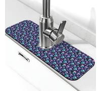 Rosa Azul Cráneo Flor Grifo Esterilla para Fregadero de Cocina, Alfombrilla de Escurrir para Fregadero de Cocina, Antisalpicaduras, Absorbente, Secado rápido, Fregadero de Cocina, Alfombrilla de Grifo