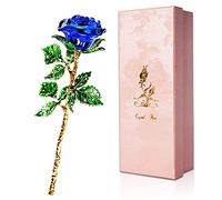 Rosa azul regalo para ella, rosa de cristal K9 con tarjeta de deseo, rosa de cristal 3D, figura de rosa eterna, para mujeres para cumpleaños, día de la madre, boda, día de San Valentín, Navidad.