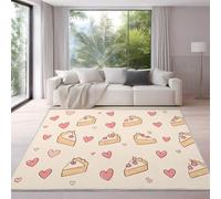 Rosa Beige Alfombras para sala de estar, lavables, antideslizantes 160 x 230 cm, dormitorio cocina comedor alfombra de interior de pelo corto Dibujos animados Minimalista Corazón Tarta Alfombras