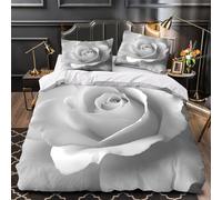 Rosa blanca en flor Funda de Edredón Estampado 3D Juego de 3 Piezas Cremallera Oculta incluye Fundas de Almohada Suave Estilo minimalista de la naturaleza Funda Edredon for niña Single（135x200cm）