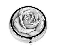Rosa Blanca Negra, Pastillero, Pastillero redondo Pequeño contenedor de pastillas Organizador de pastillas de viaje