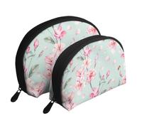 Rosa Cerezo Flor Verde Azulado Primavera, Bolsa de Maquillaje de Concha, Monedero pequeño para Mujer, Bolsa de artículos de tocador, Bolsa de cosméticos, 2 Piezas