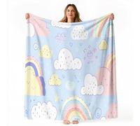 Rosa Claro Manta Franela para Cama, Mantas para Sofa 70 x 100 cm, Blanket de Microfibra Suave Cálida Transpirable Ligera, Estampado Lindos Garabatos Nubes Manta Invierno Calentitas