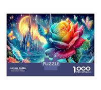Rosa Colorida y Castillo 1000 Piezas Puzzle 3D - Papel Reciclado & Puzzle Reto Mental Fortaleza Floral Romántica - Regalo Personalizado 70x50cm/1000pcs para Adultos A Partir De 14 Años