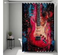 Rosa Cortina de Ducha 180x240 cm, Impermeable Cortina Ducha Guitarra Cortinas de Baño Poliester Lavable Cortinas Baño con 12 Anillas Dobladillo Ponderado para Familia, Hotel, Bañera, Regalo -ly2507270