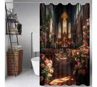 Rosa Cortina Ducha 160x200 cm, Cortina de Ducha Iglesia Cortinas de Baño Poliester Lavable con 12 Anillas, Dobladillo Ponderado Shower Curtain para Familia, Hotel, Bañeras y Cuartos de Baño -ly2507271