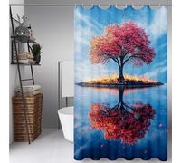 Rosa Cortina Ducha 80x200 cm, Cortina de Ducha áRbol Cortinas de Baño Poliester Lavable con 12 Anillas, Dobladillo Ponderado Shower Curtain para Familia, Hotel, Bañeras y Cuartos de Baño -ly250721F