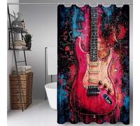 Rosa Cortina Ducha 80x200 cm, Cortina de Ducha Guitarra Cortinas de Baño Poliester Lavable con 12 Anillas, Dobladillo Ponderado Shower Curtain para Familia, Hotel, Bañeras y Cuartos de Baño -ly250724Y