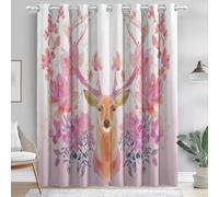 Rosa Cortinas Opacas Térmicas con Ojales, Acuarela De Flores Delicadas Ilustración Ciervo Estampadas para Adultos Niños Dormitorio, Sala de Estar y Hogar Interior, 140 An x 260 Al cm (2 Paneles)