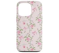 Rosa Cottagecore Rosas y lazos en rayas vintage Carcasa para iPhone 13 Pro