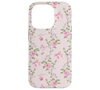 Rosa Cottagecore Rosas y lazos en rayas vintage Carcasa para iPhone 14 Pro