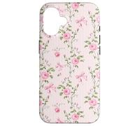 Rosa Cottagecore Rosas y lazos en rayas vintage Carcasa para iPhone 16