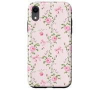 Rosa Cottagecore Rosas y lazos en rayas vintage Carcasa para iPhone XR
