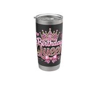 Rosa Cumpleaños Reina Corona Leopardo Animal Print Niña Mujer Vaso térmico de acero inoxidable de doble pared