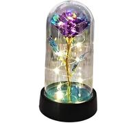 Rosa De Cristal Rosa de cristal, rosa for siempre, regalo del día San Valentín for novia, eterna, flor lámina ligera en cubierta plástico, regalos boda for madres, dama honor(Purple Warm Light)