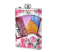 Rosa de flor de acordeón de acuarela,Frasco de acero inoxidable 304 de 8 oz con funda de cuero sintético, frasco de bolsillo para licor plano para exteriores