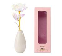 Rosa de Larga Duración en Jarrón, Blanca con Efecto Galaxia y Pan de Oro, Regalo para Ella: San Valentín, Cumpleaños, Día de la Madre, Para Novia, Esposa, Madre, Flores Artificiales Decorativas