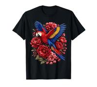 Rosa de Loro Guacamayo Encantado, pájaro Floral Vintage Cottagecore Camiseta