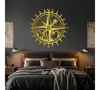 Rosa de los Vientos Dorada de Metal para Pared, decoración náutica de Metal para Exteriores, Escultura Moderna para Sala de Estar, Dormitorio, Pasillo y escaleras (Dorada 39"x39" / 100x100cm