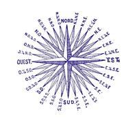 Rosa de los vientos o rosa de los vientos, grabado vintage Calcomanías de pared de PVC 54.6x56.6cm Personalización personalizada Azul oscuro