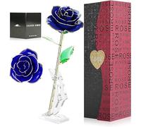 Rosa de Oro 24K,Rosa Eterna Flores Chapadas en Oro con Base Soporte Transparente y Caja de Regalo para el Día de San Valentín,el Día de Madre, Mujer,Novia, Esposa,Aniversario,Cumpleaños Regalo