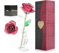 Rosa de Oro 24K,Rosa Eterna Flores Chapadas en Oro con Base Soporte Transparente y Caja de Regalo para el Día de San Valentín,el Día de Madre, Mujer,Novia, Esposa,Aniversario,Cumpleaños Regalo
