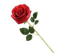 Rosa de Seda Roja Artificial - Flor Eterna de un Solo Tallo para Ramos de Boda, Aniversario, Fiesta, Hotel, Oficina y Decoración