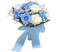 Rosa de seda simulada hecha a mano que sostiene la flor elegante ramo de novia artificial ornamento para la decoración de la boda para la boda al aire libre (azul)