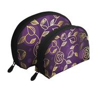 Rosa Dorada-Púrpura, Bolsa de Maquillaje de Concha, Monedero pequeño para Mujer, Bolsa de artículos de tocador, Bolsa de cosméticos, 2 Piezas